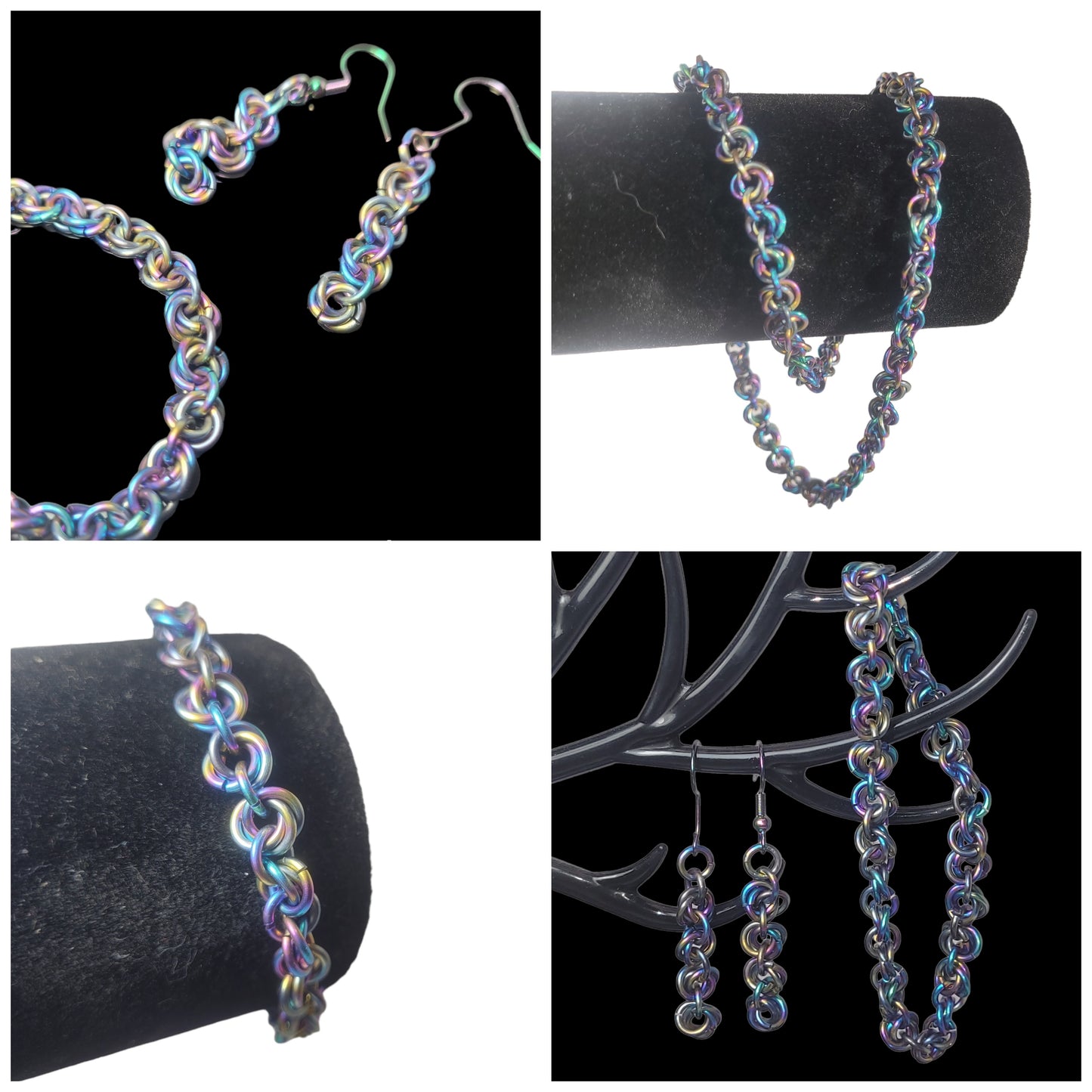 Rainbow rosette chainmail jewelery set