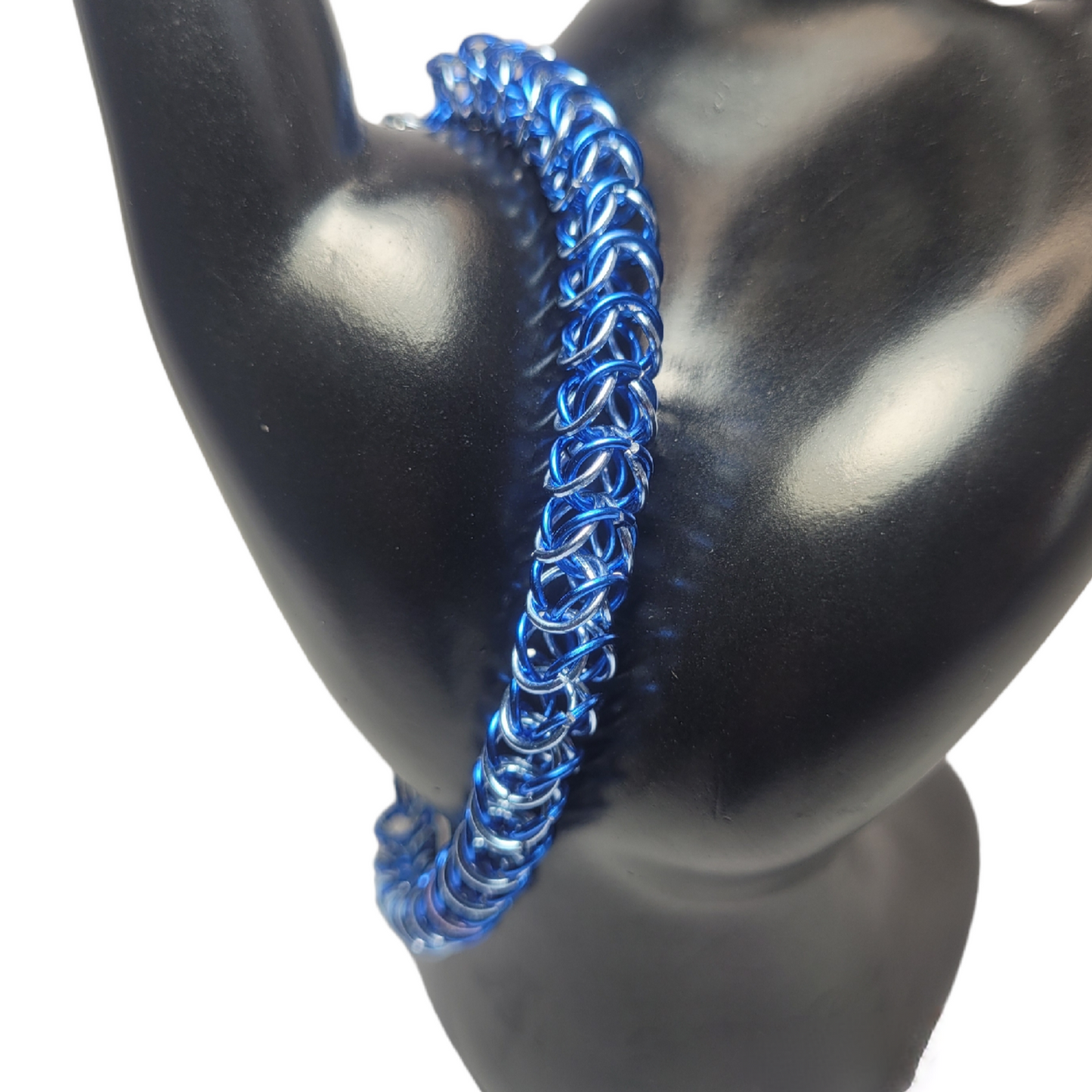 Bracelet, blue and ice blue chainmail