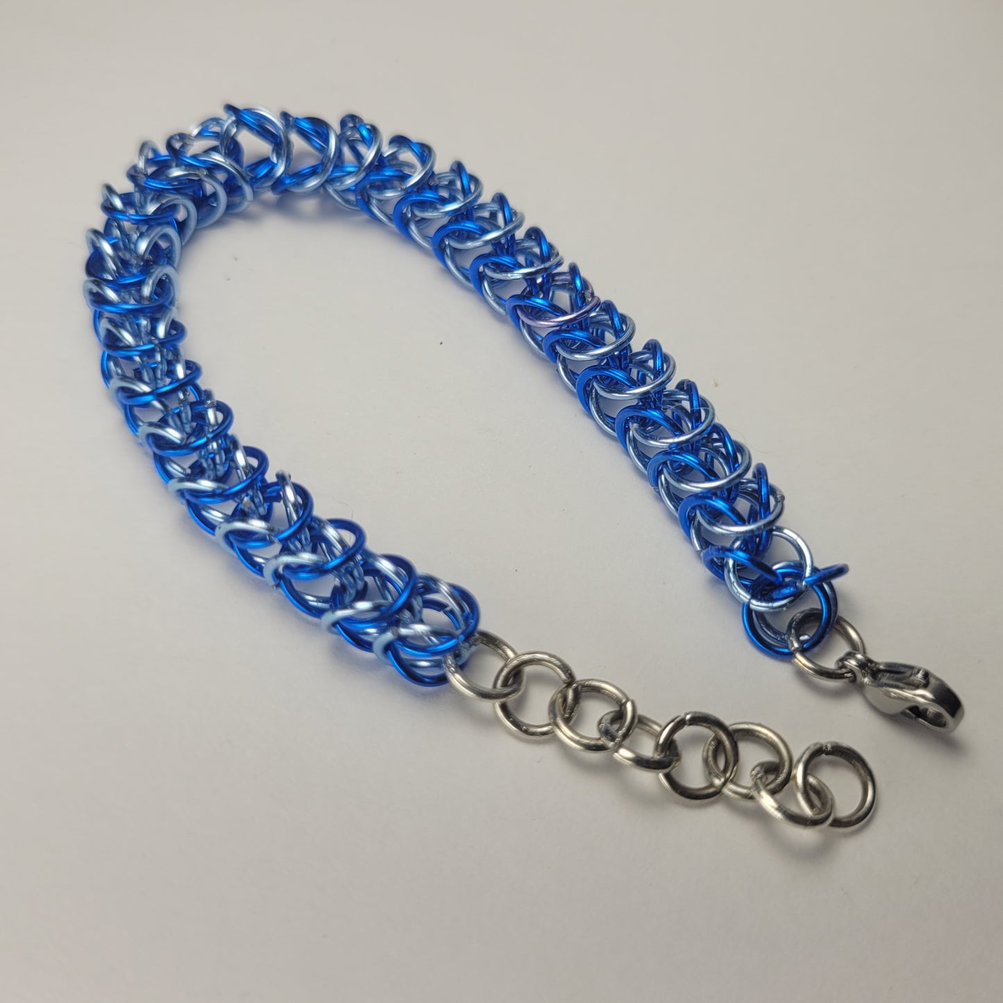 Bracelet, blue and ice blue chainmail