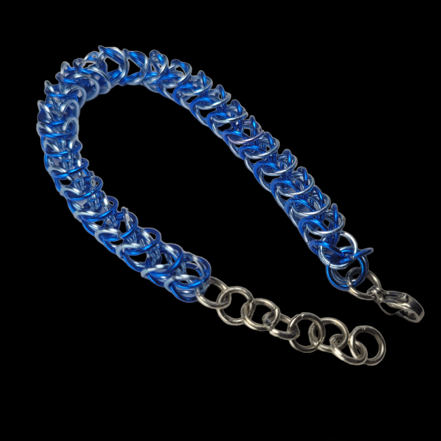 Bracelet, blue and ice blue chainmail