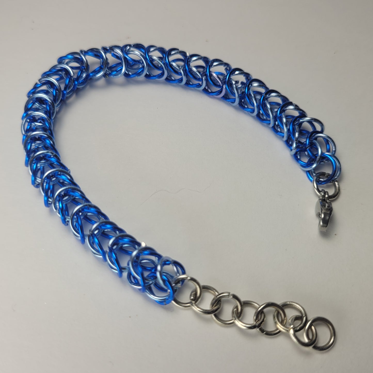 Bracelet, blue and ice blue chainmail