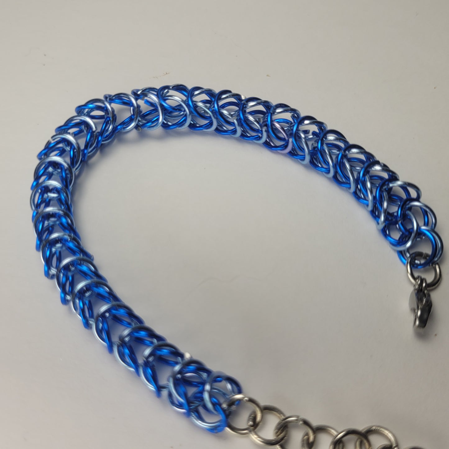 Bracelet, blue and ice blue chainmail