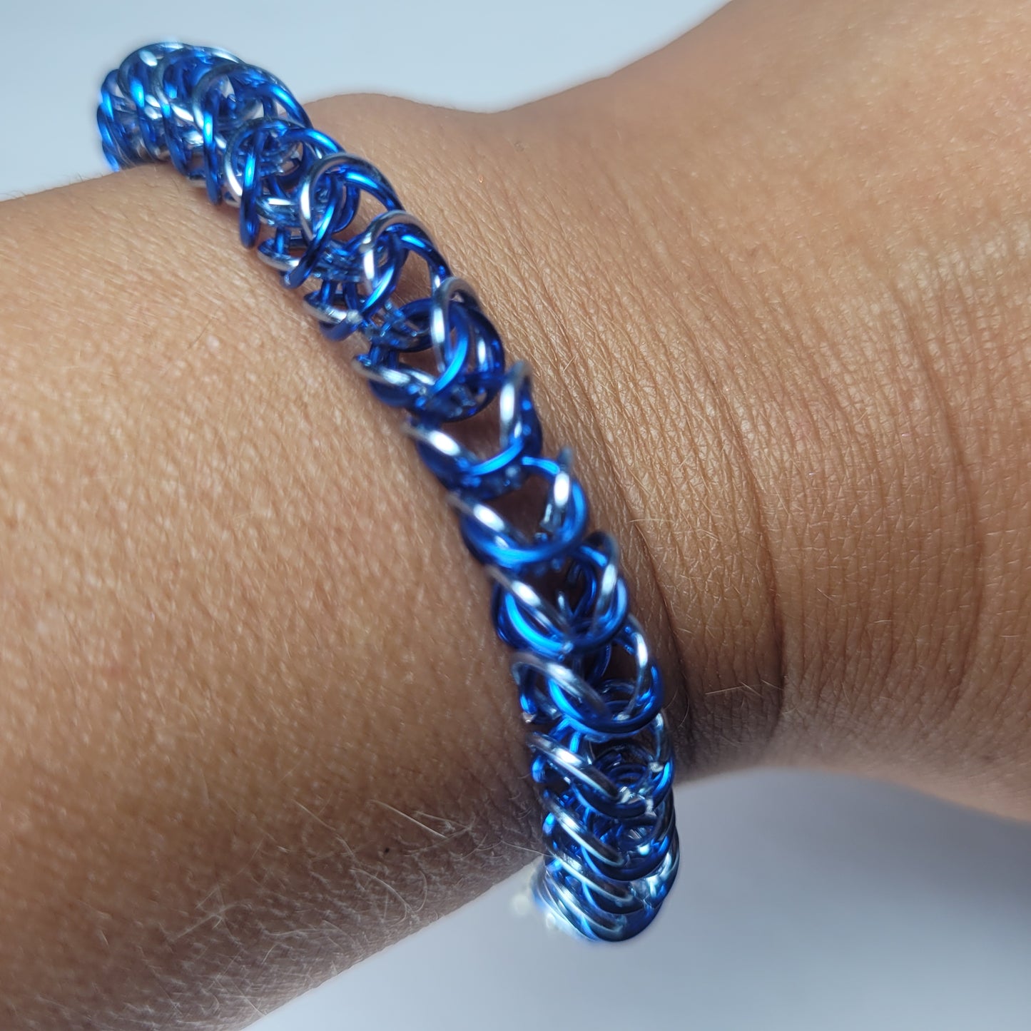 Bracelet, blue and ice blue chainmail