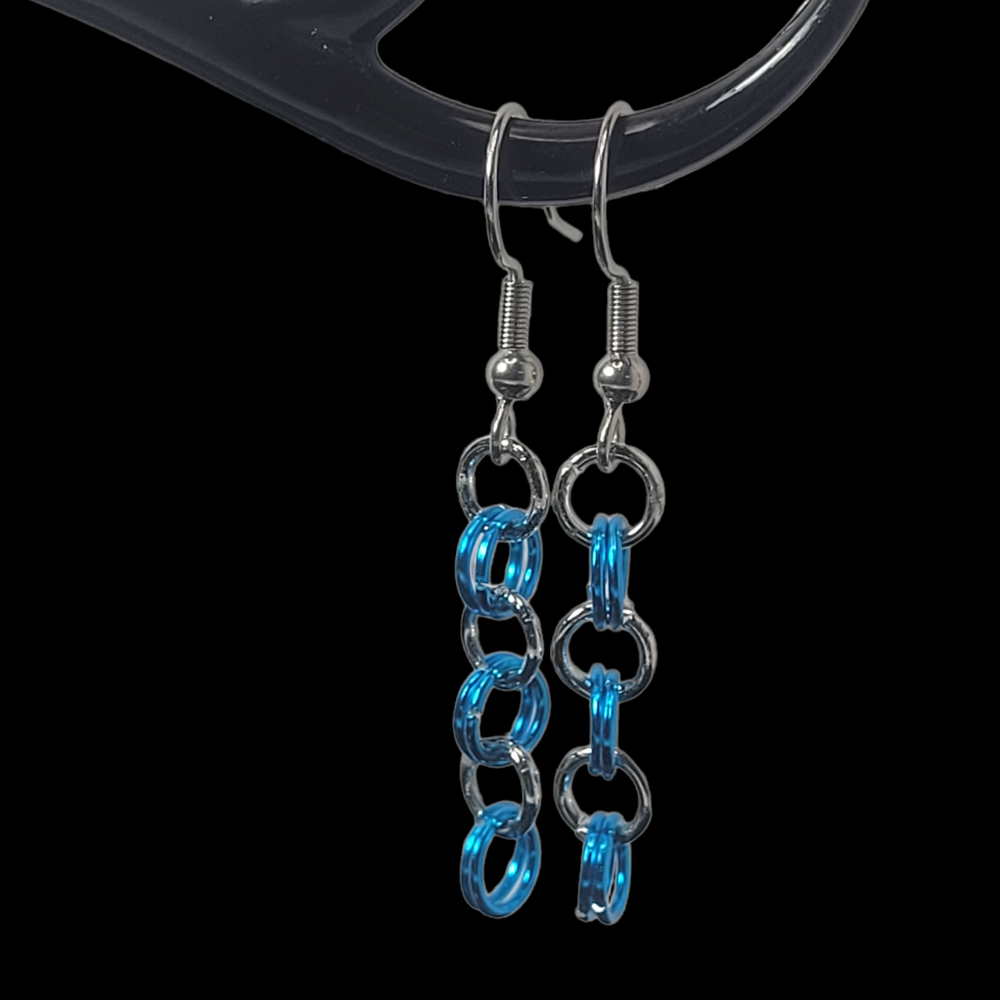 Earrings, blue and silver chainmail