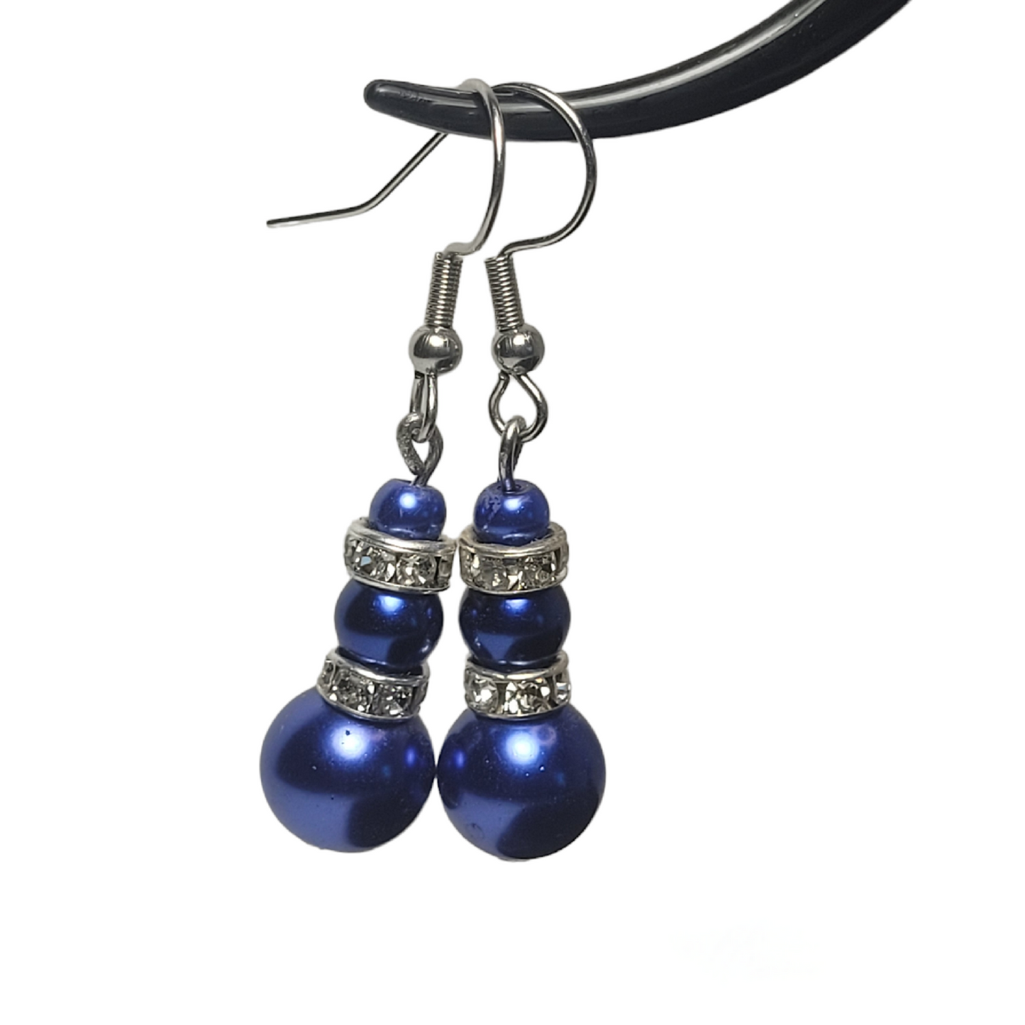 Earrings, blue beads with diamonds