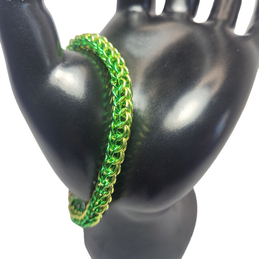 Bracelet, green and yellow chainmail