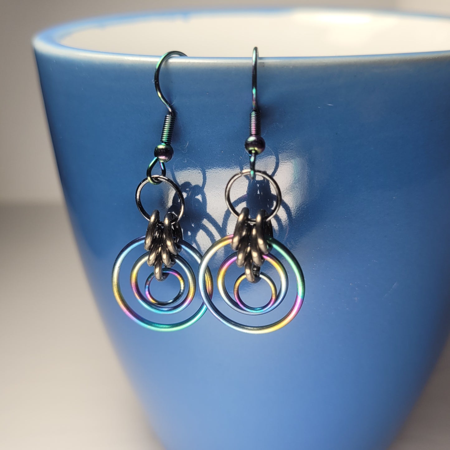 Rainbow circle earrings chainmail