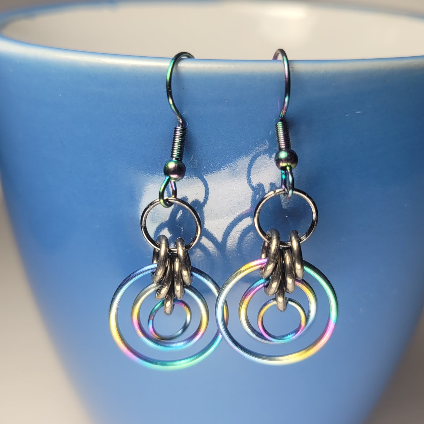 Rainbow circle earrings chainmail
