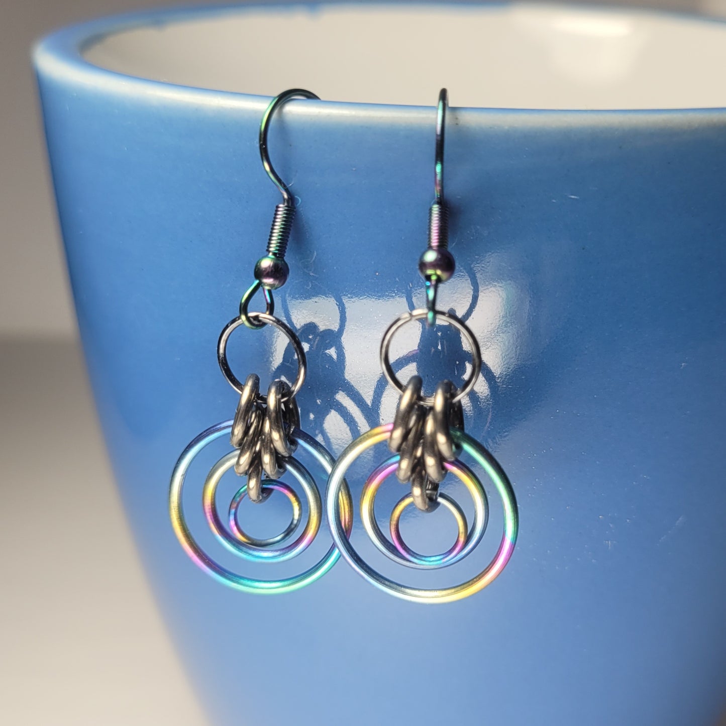 Rainbow circle earrings chainmail