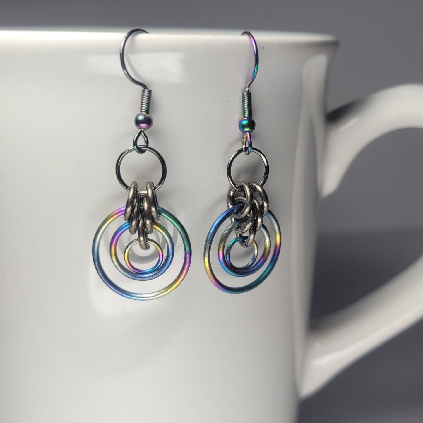 Rainbow circle earrings chainmail