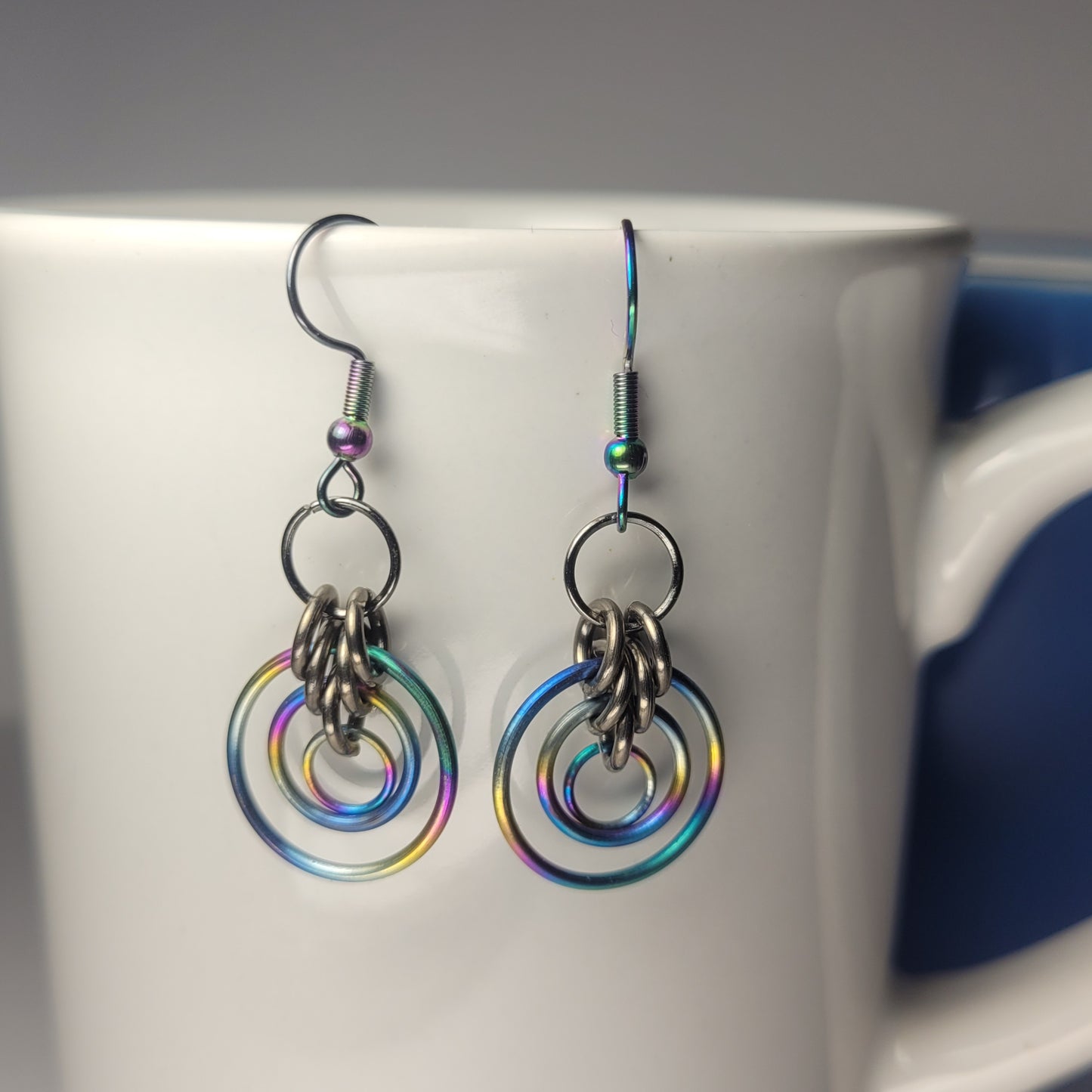 Rainbow circle earrings chainmail