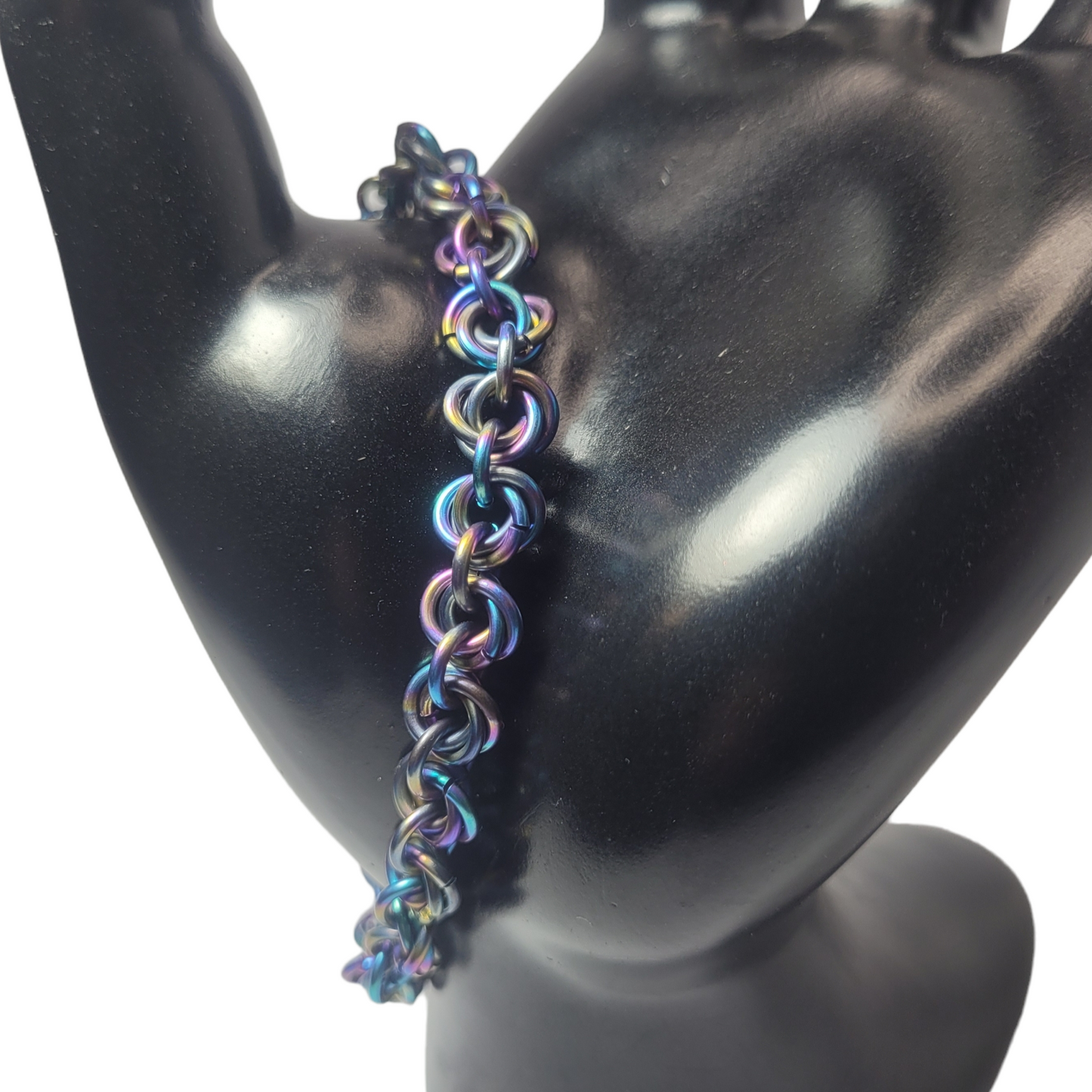 Rainbow rosette chainmail bracelet