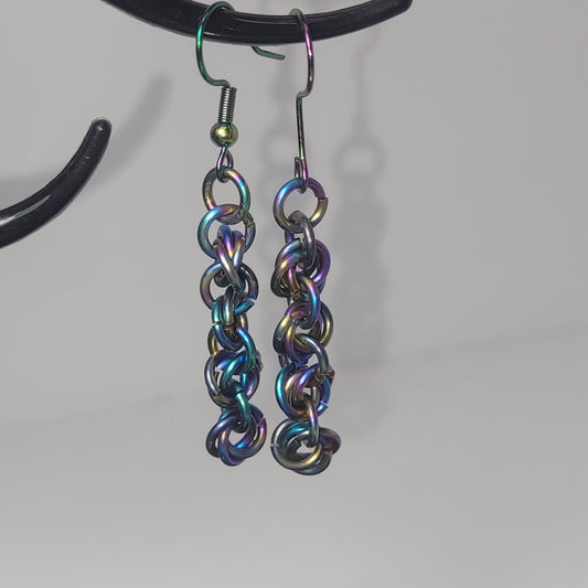 Rainbow rosette chainmail earrings