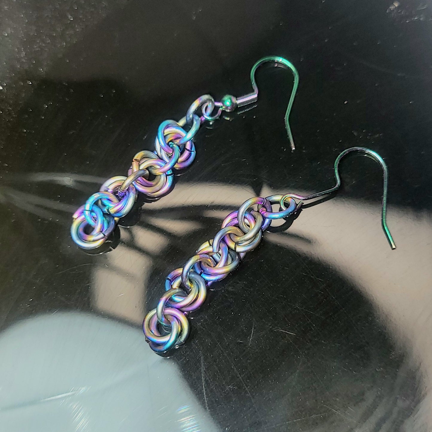 Rainbow rosette chainmail earrings