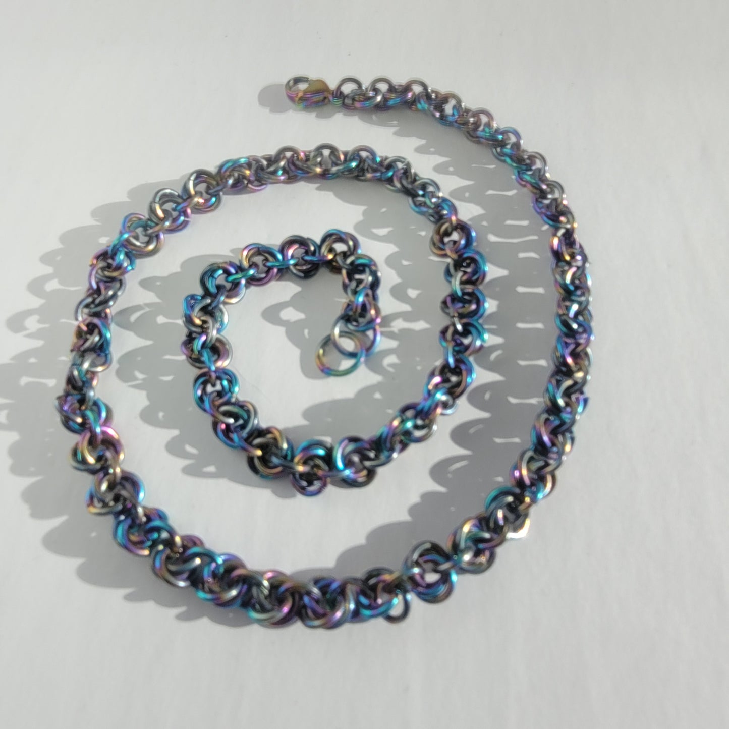 Rainbow rosette chainmail necklace