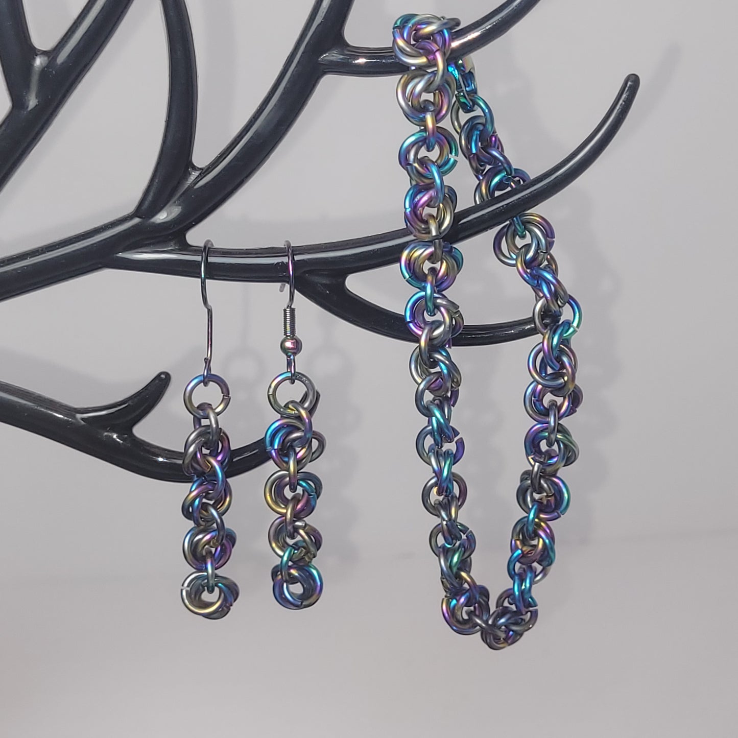 Rainbow rosette chainmail jewelery set