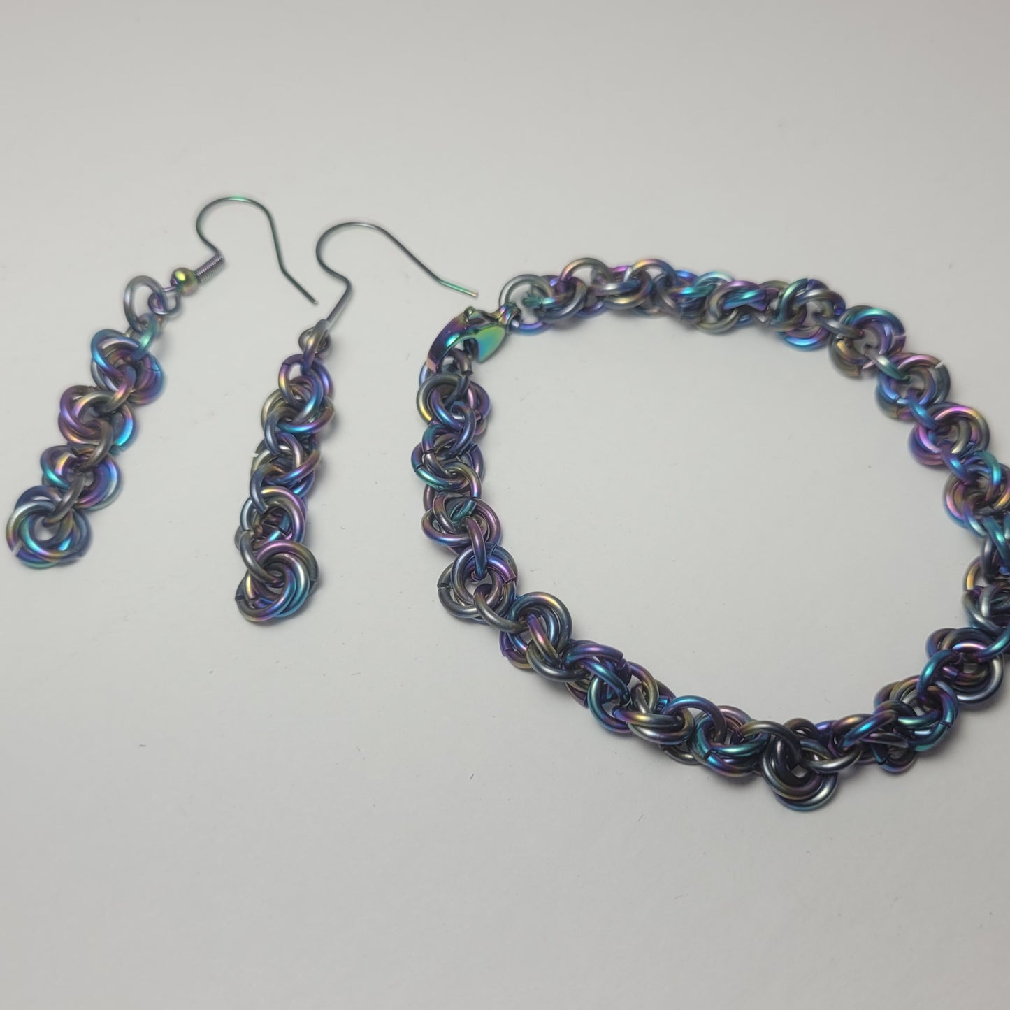 Rainbow rosette chainmail jewelery set